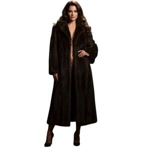 TheRoom Vintage 80s Mink Fur Coat Long Quality Dark Brown Pocket Jacket Shawl 12